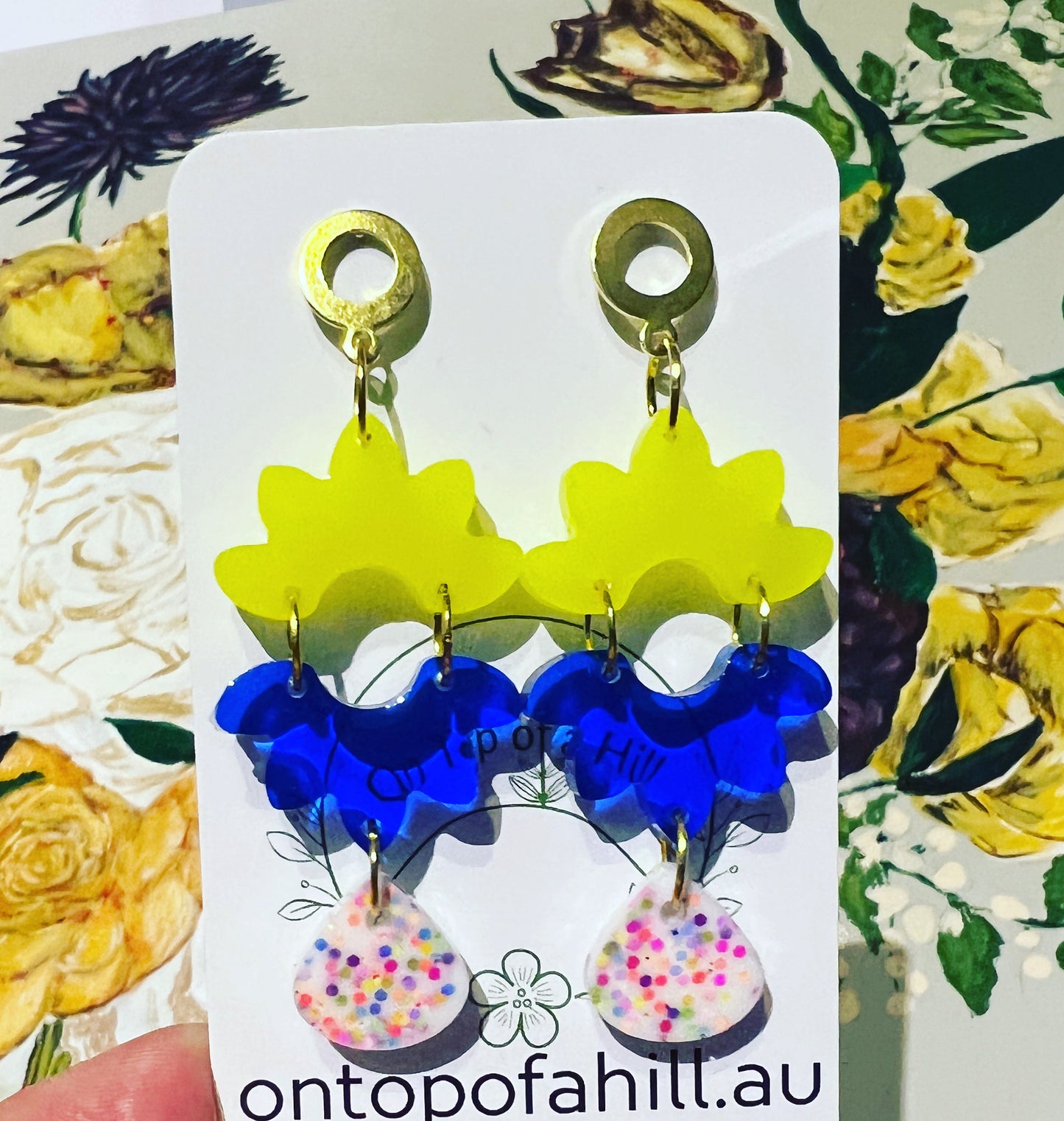 Neon Floral Drop Dangle Earrings