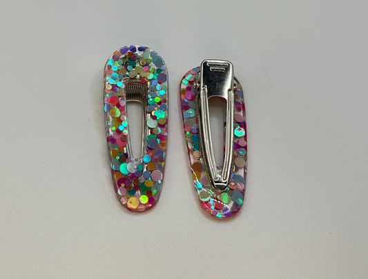 Rainbow Dots Almond Hair Clip (Silver)