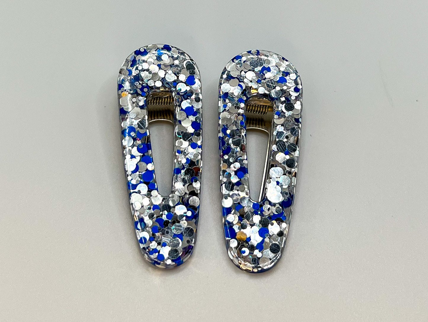 Silver and Blue Almond Hair Clips