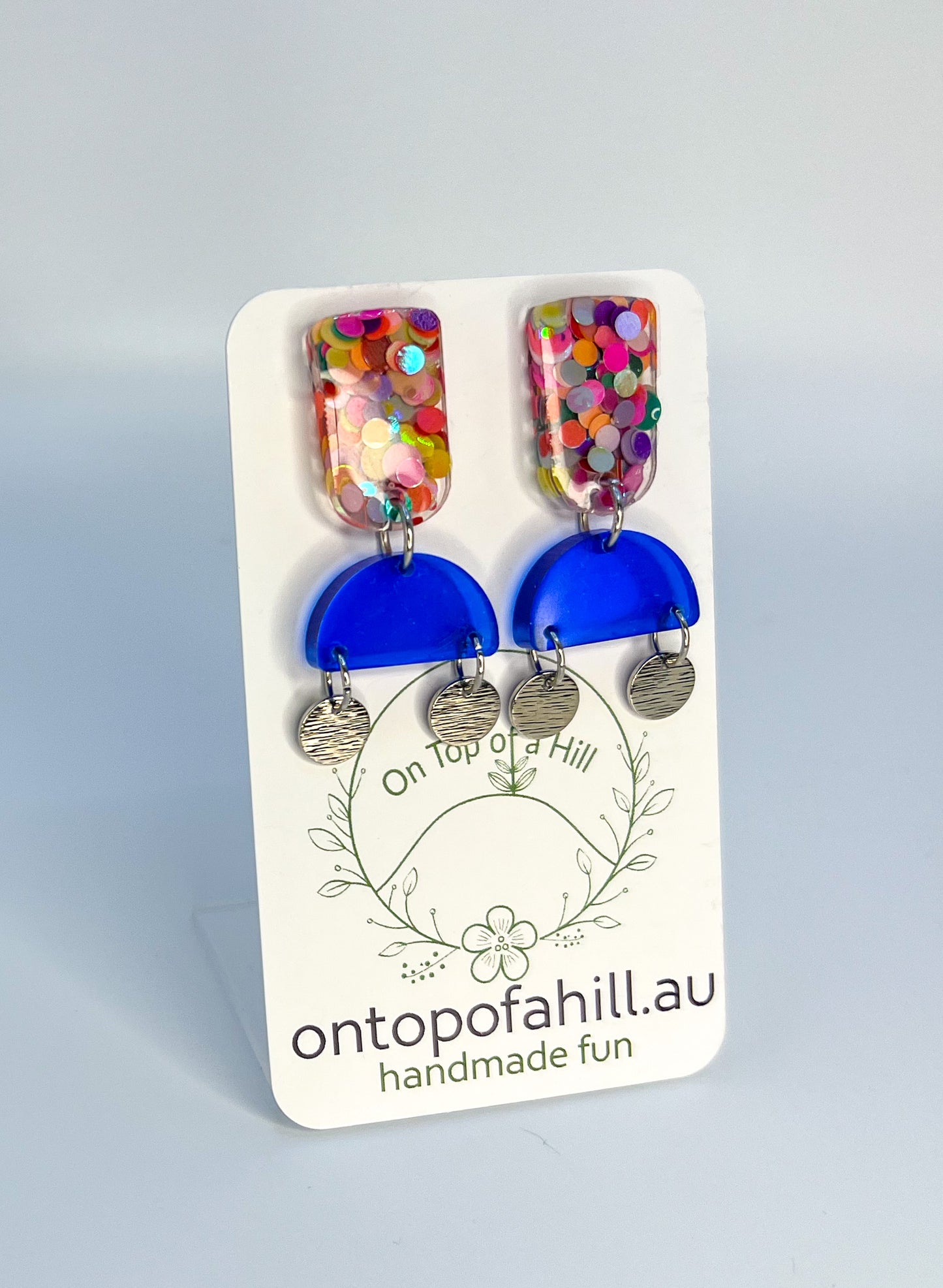 Blue & Rainbow Raindrop Dangle Earringns