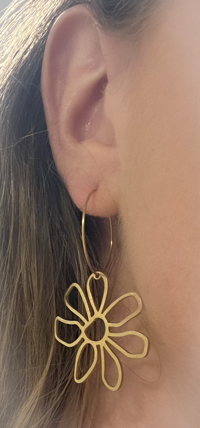 Golden Daisy Hoop Earrings