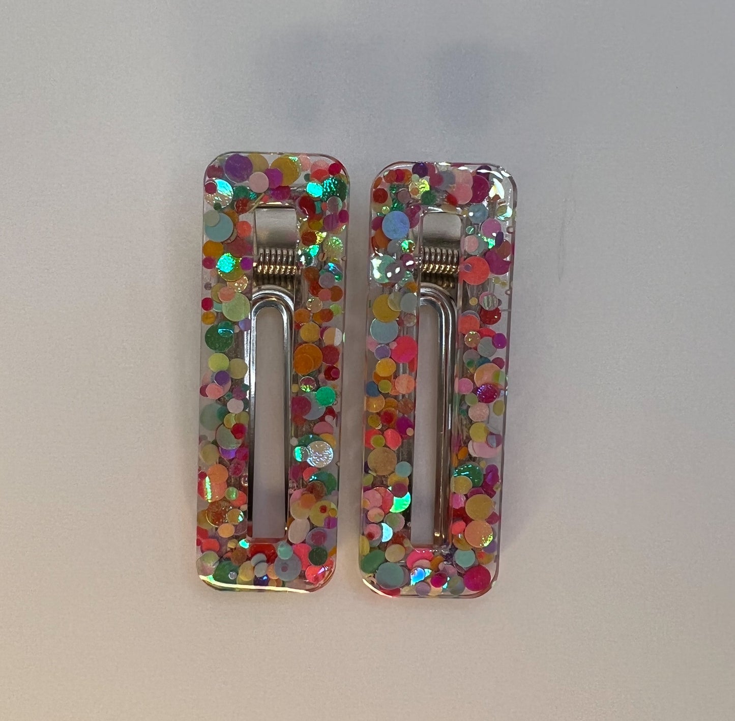 Rainbow Dots Rectangle Hair Clip