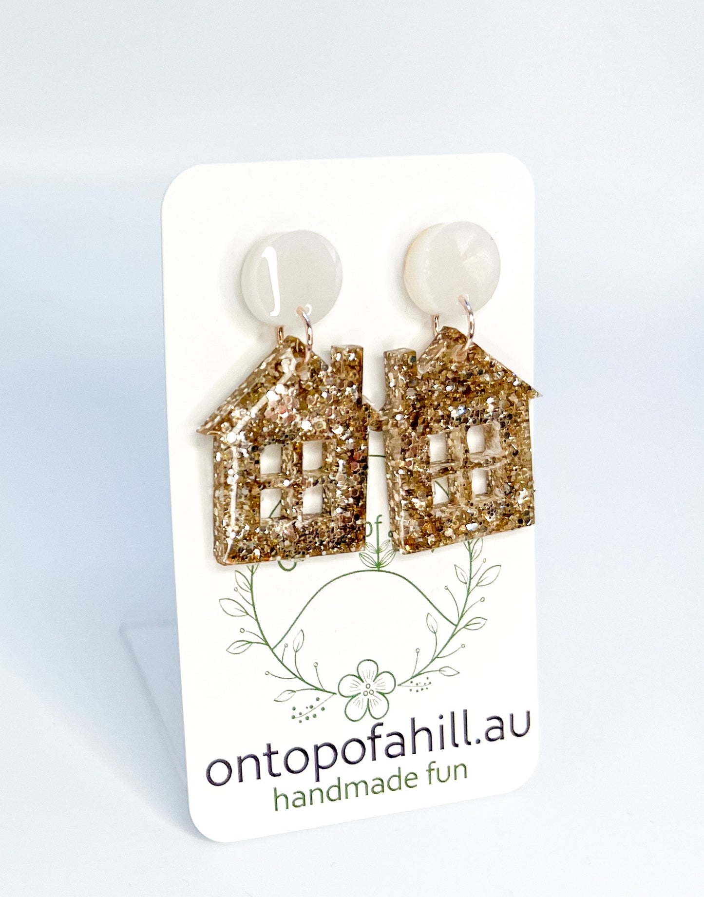 Gold & White House Dangle Earrings