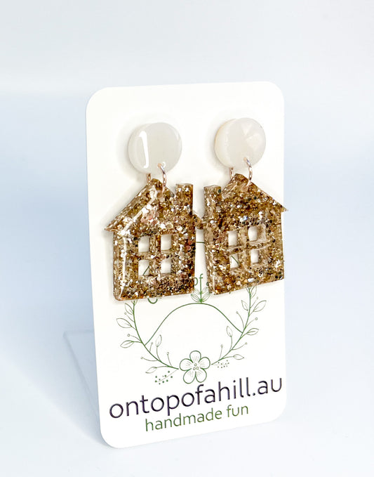 Gold & White House Dangle Earrings