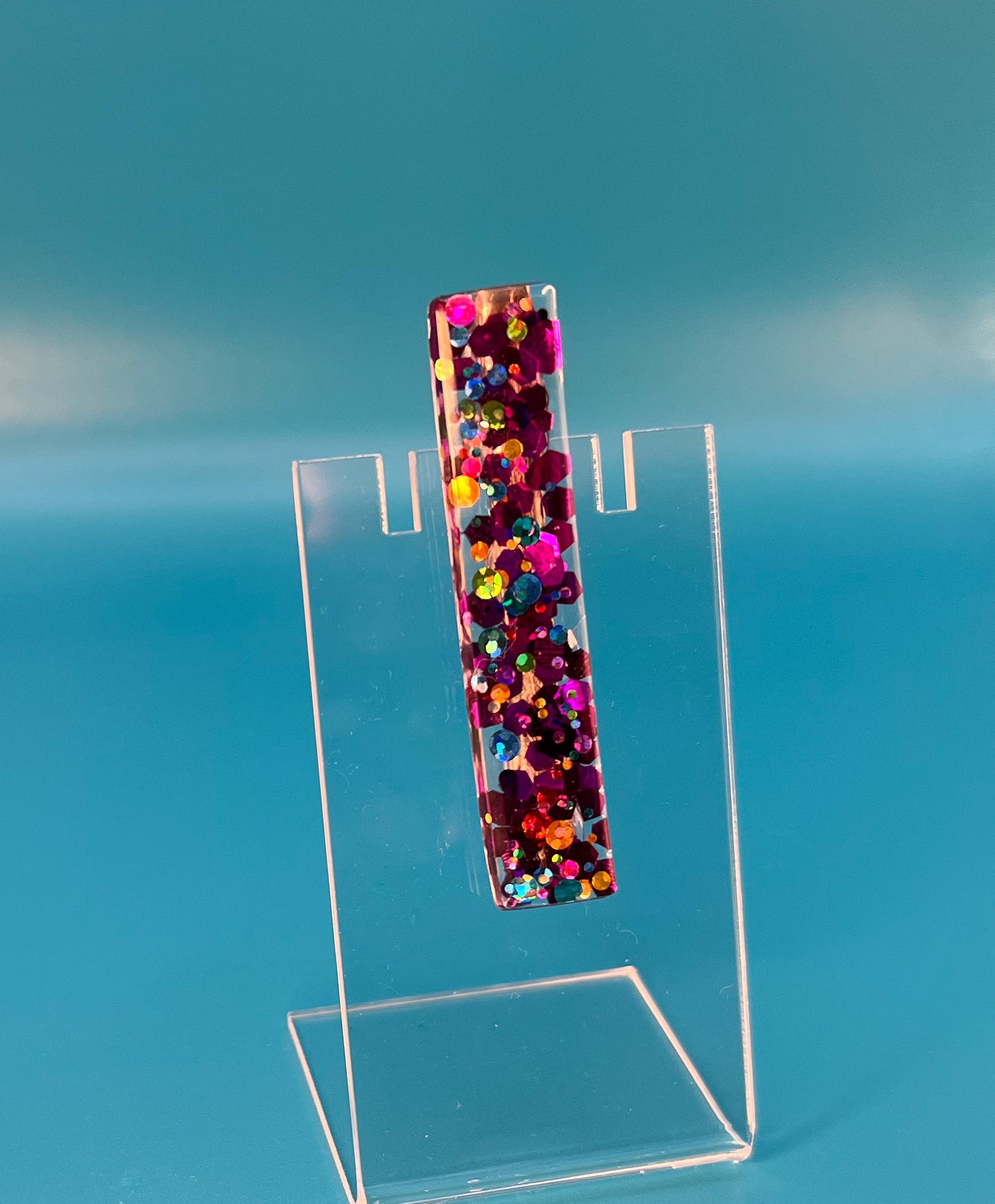 Rainbow Purple Dots Medium Bar Hair Clip