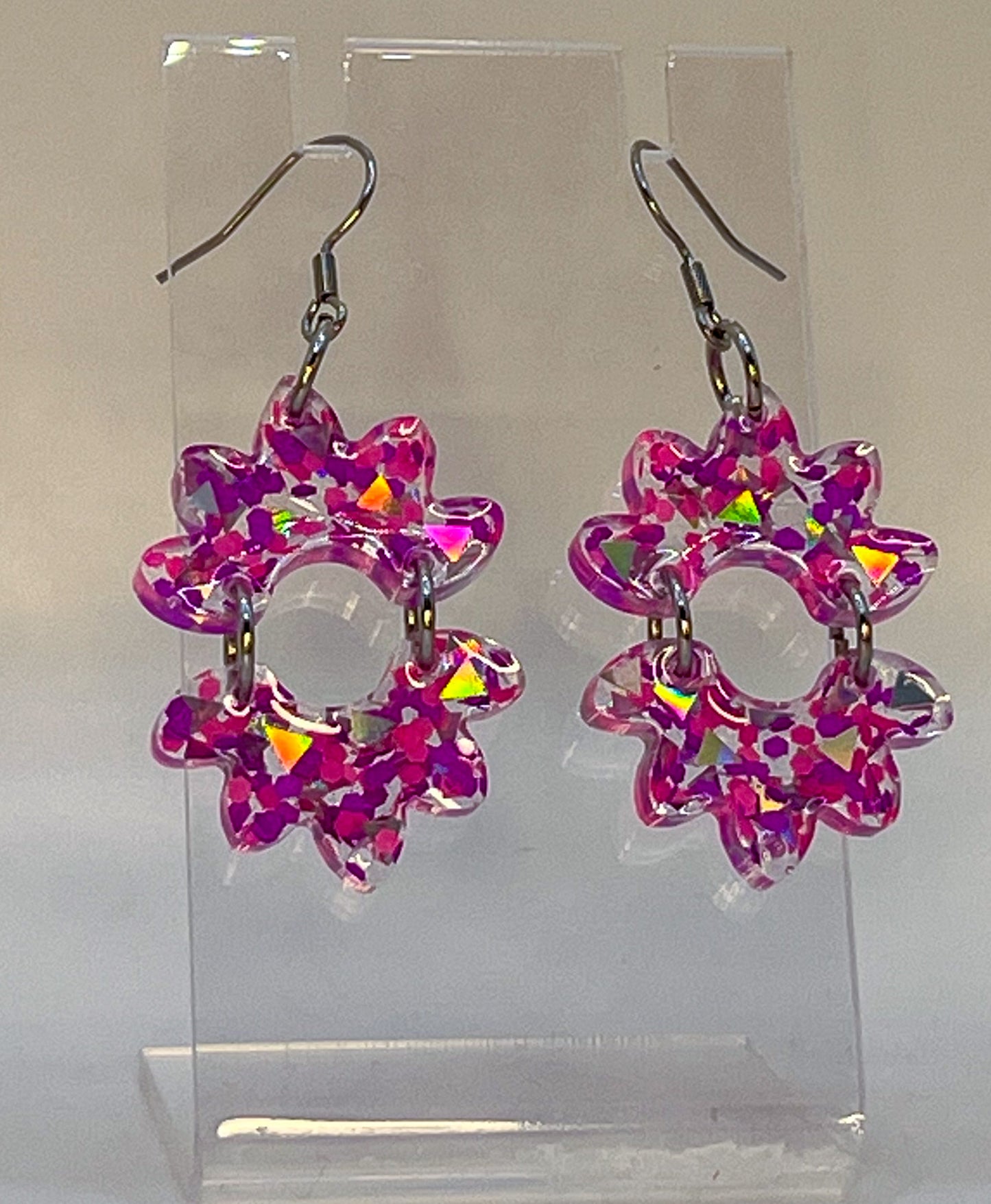 Purple Holo Flash Hook Dangle Earrings