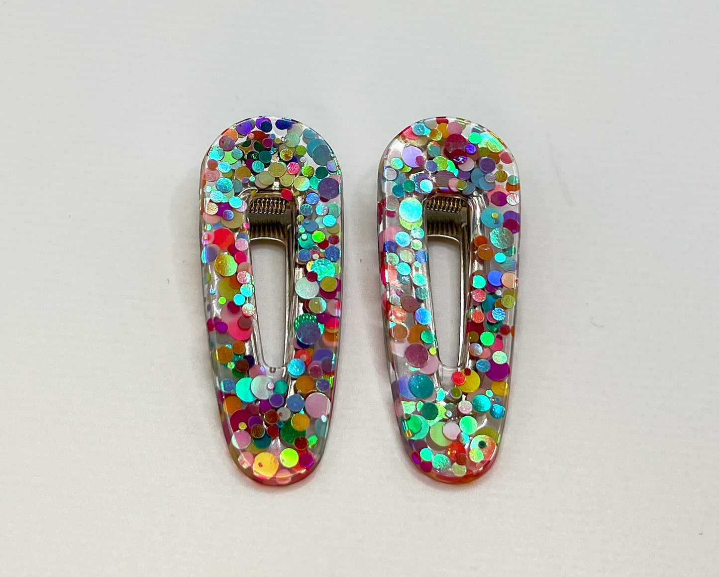 Rainbow Dots Almond Hair Clip (Silver)