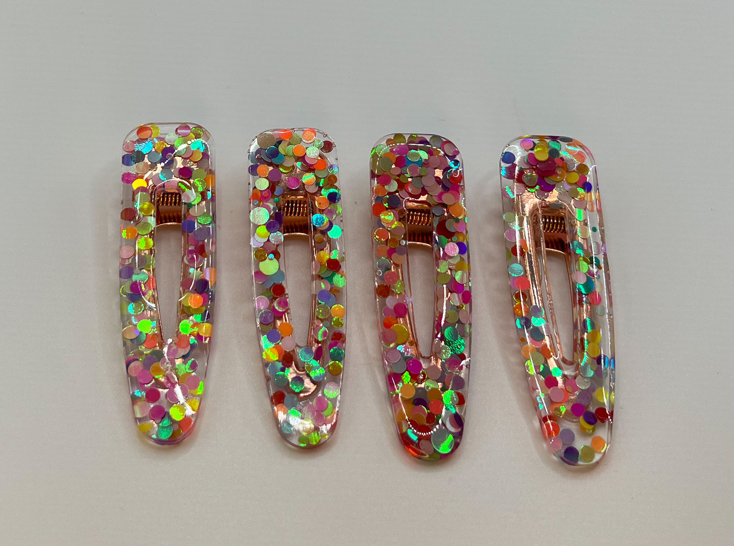 Rainbow Dots Almond Hair Clips (Rose Gold)