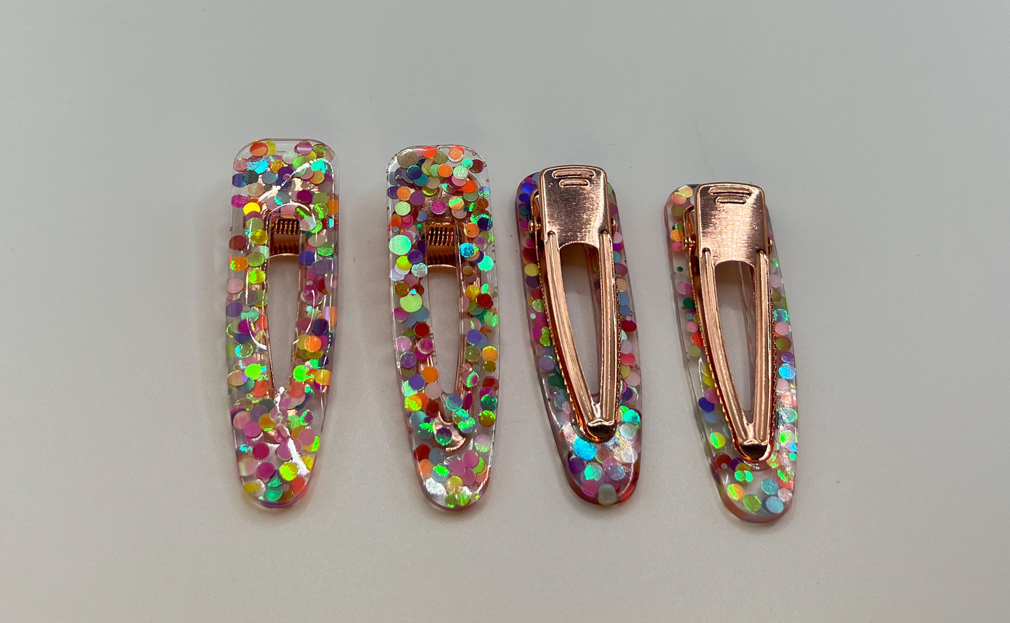 Rainbow Dots Almond Hair Clips (Rose Gold)