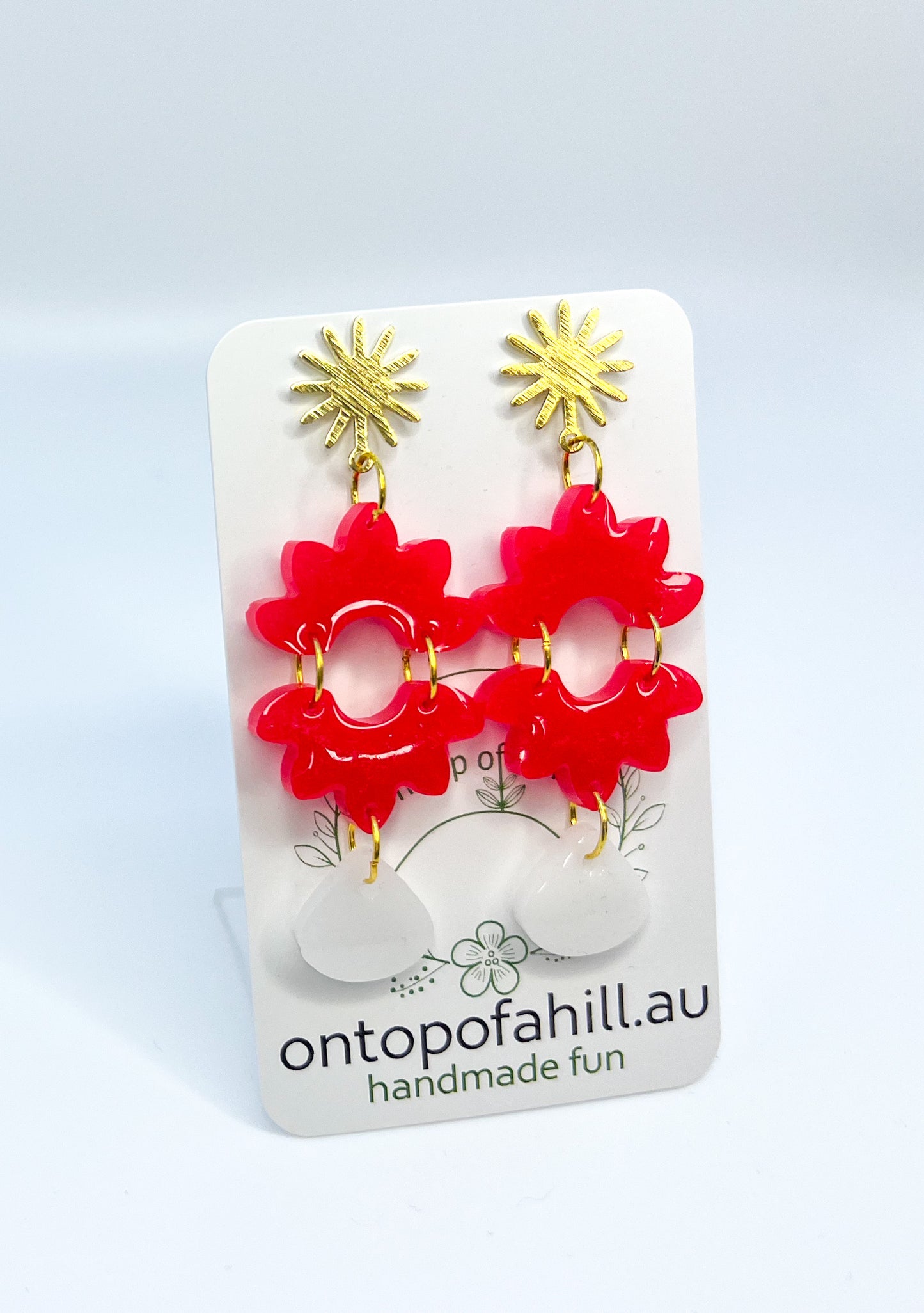 Coral Sun Floral Drop Dangle Earrings