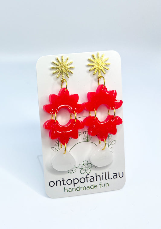 Coral Sun Floral Drop Dangle Earrings