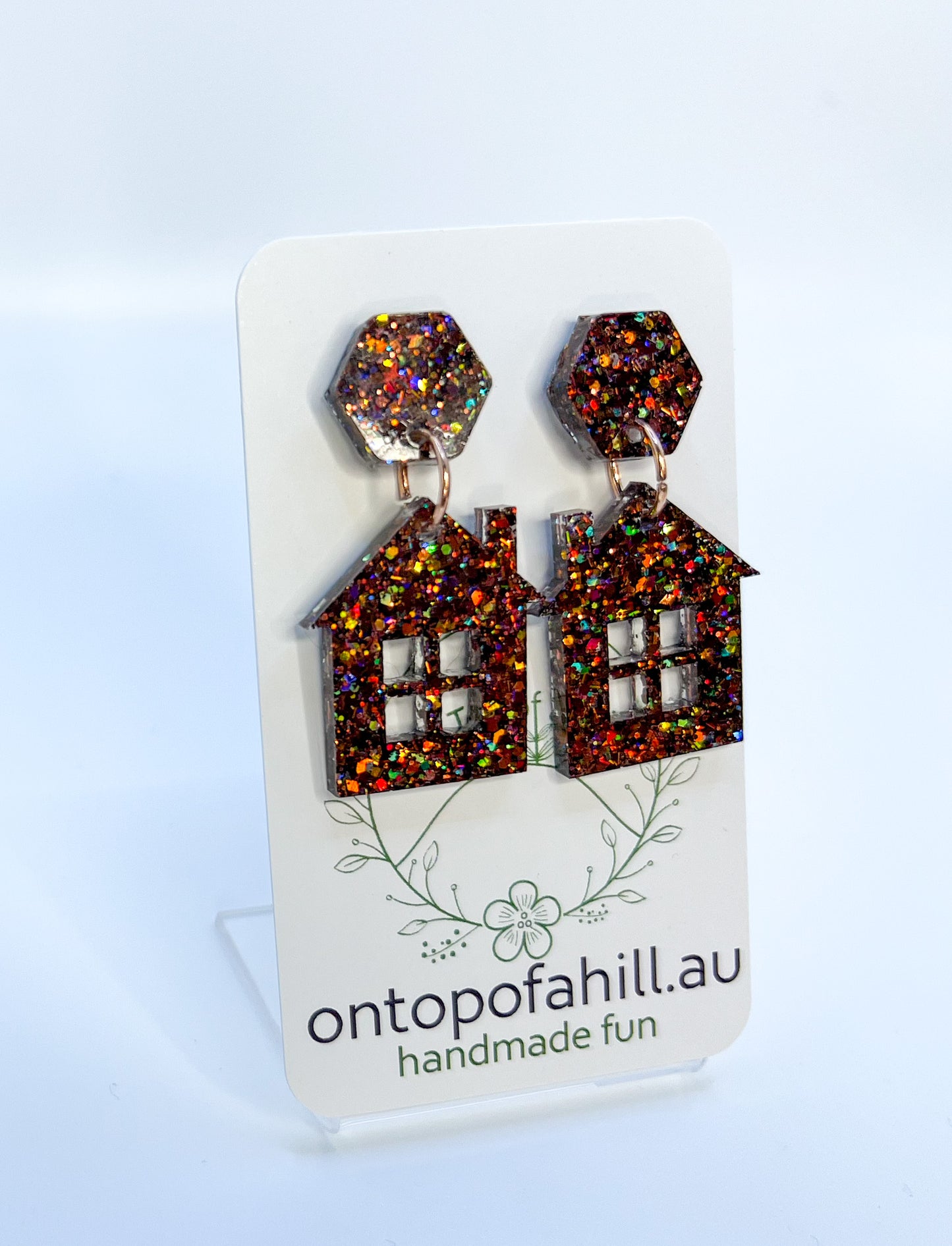 Chocolate Holo House Dangle Earrings