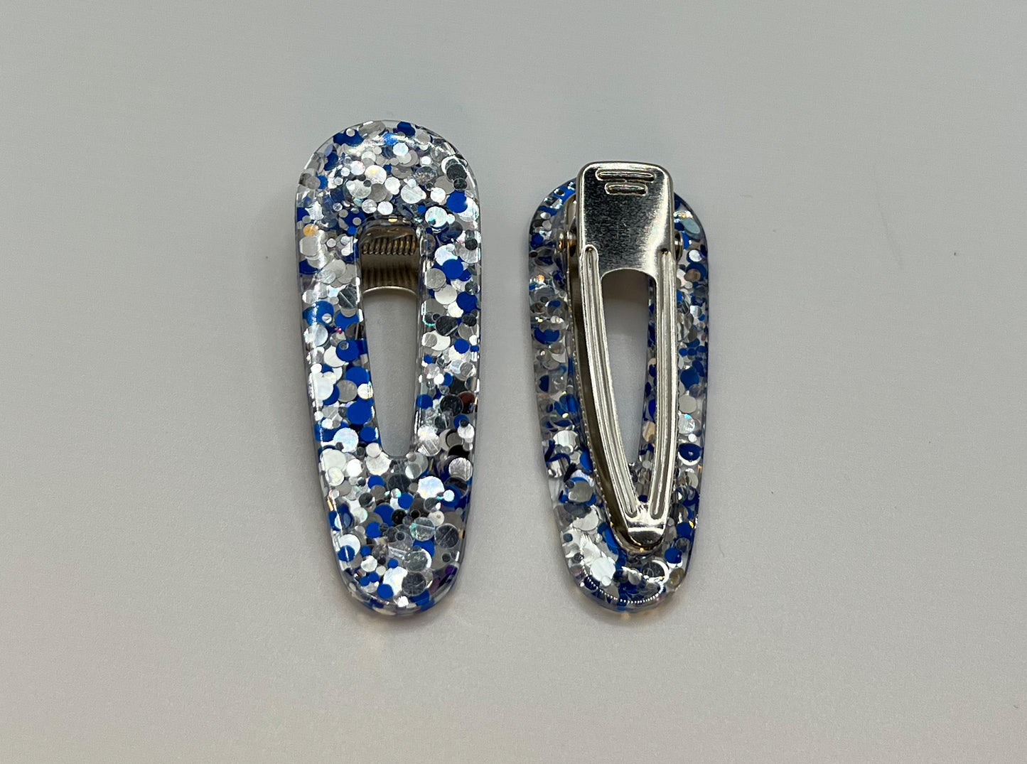 Silver and Blue Almond Hair Clips